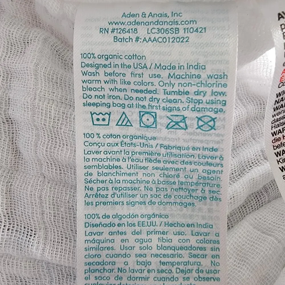 Aden + Anais Organic Cotton Sleep Sack 6-18 Months Wearable Blanket Elephants